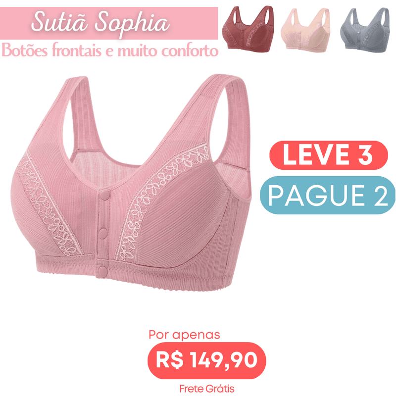 PROMOÇÃO VERÃO DE OFERTAS! (65%OFF) - [KIT 3 PEÇAS] Sutiã confortável com botões frontais - Sophia