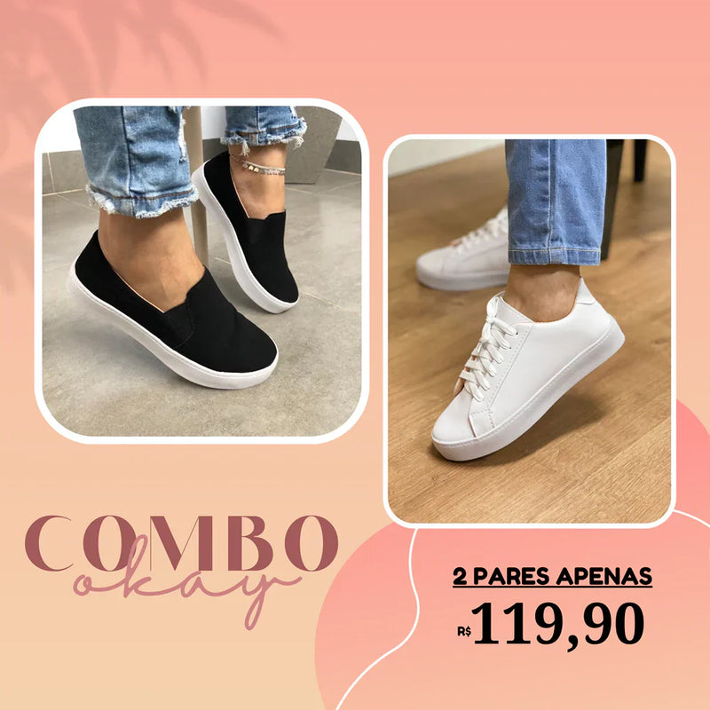 [MEGA PROMOÇÃO MÊS DO CONSUMIDOR] - COMBO OKAY!  2 PARES - Tênis Ortopédico SlimFit Branco + Slip Ortopédico Nobuc -
